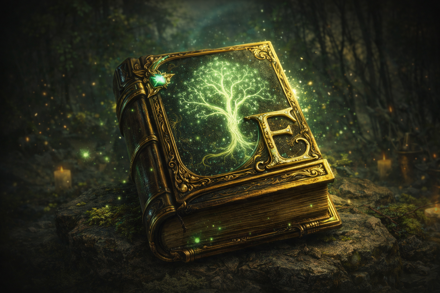 Closed spellbook on a stand